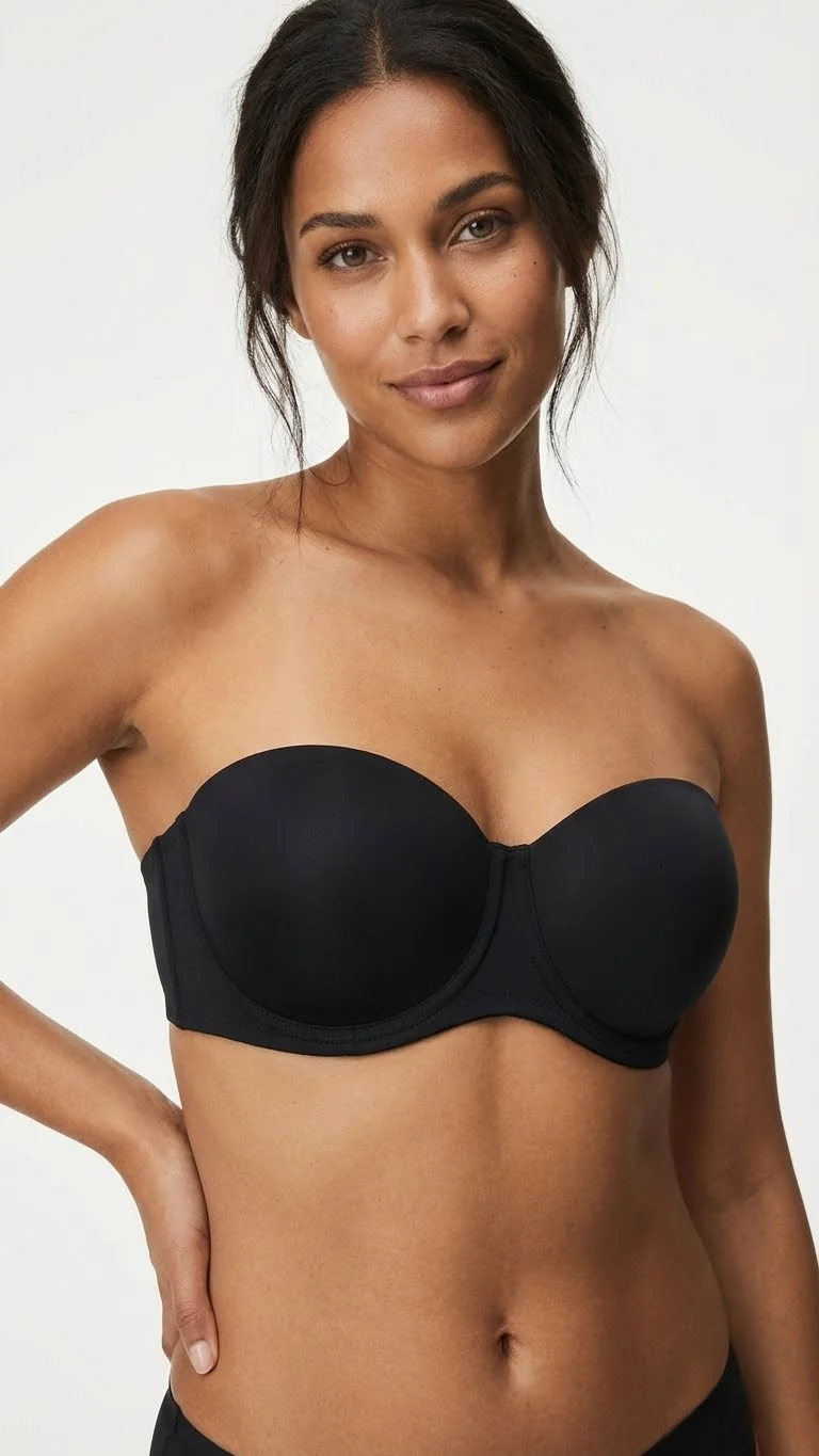 LunaIntim Siyah Balconette Straplez Göğüs Dikleştiren Destekli Push-Up Sütyen - Push-Up Detay